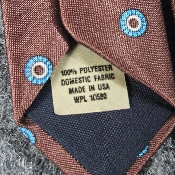 Vintage 70s Ketch Tie Brown Blue Medallion Geometric Made In USA Polyester 80s - Picture 5 of 7